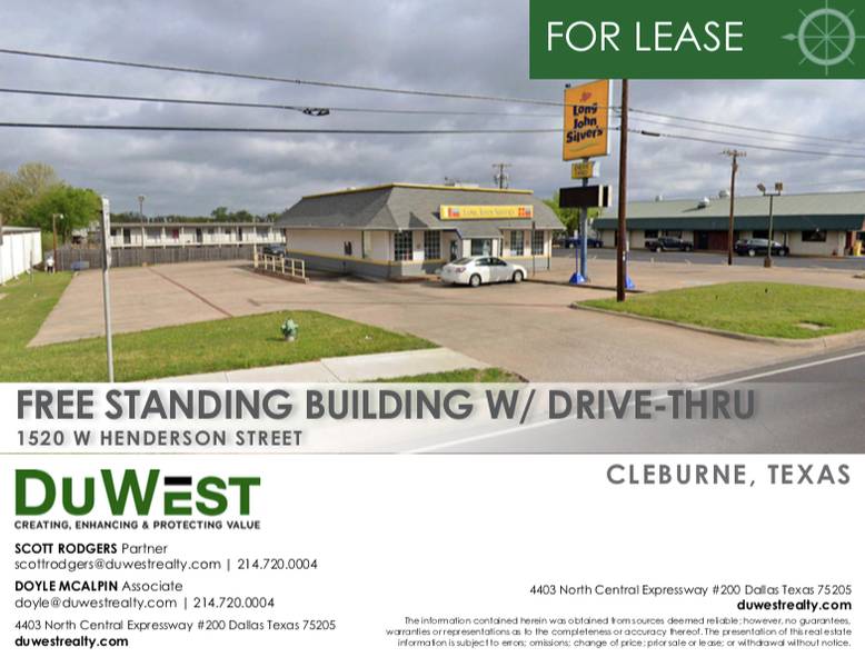 Cleburne Free Standing Building W / Drive- Thru — 1520 W Henderson Street, Cleburne, TX, 76033