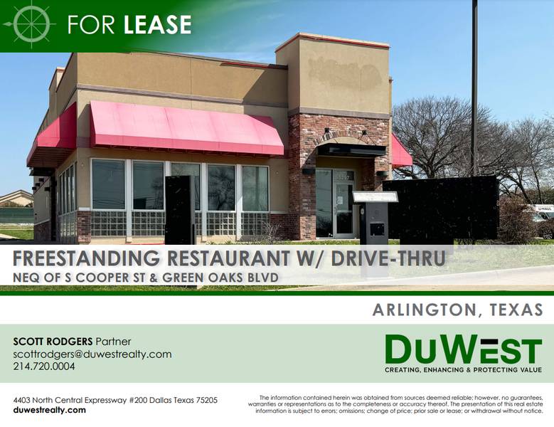 Freestanding Restaurant w/ Drive-thru — NEQ of S Cooper St & Green Oaks BLVD, Arlington, TX